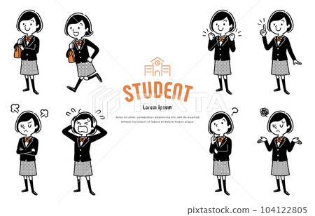 Vector illustration material: female student, person set Vector illustration material: female student, person set 104122805