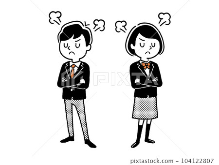 矢量插圖素材：憤怒的男學生和女學生 104122807