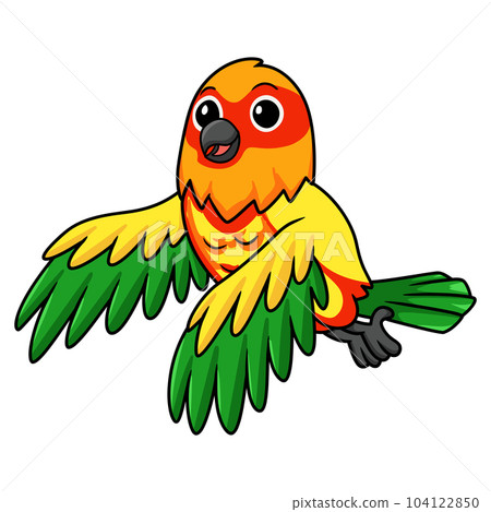 Cute yellow and green parrot lovebird cartoon flying Cute yellow and green parrot lovebird cartoon flying 104122850