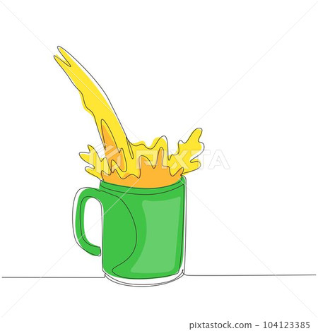 Continuous one line drawing pouring orange juice glass into a glass mug. Pouring fresh orange juice into a mug. Refreshing drink at summer holiday. Single line draw design vector graphic illustration Continuous one line drawing pouring orange juice glass into a glass mug. Pouring fresh orange juice into a mug. Refreshing drink at summer holiday. Single line draw design vector graphic illustration 104123385