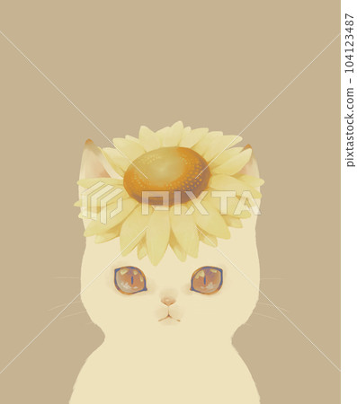 Cat and flower hat yellow 104123487