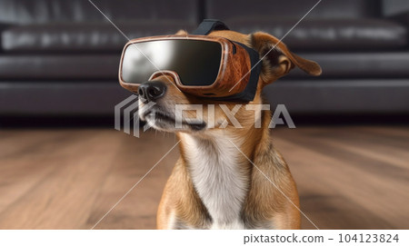 portrait of a dog with VR glasses portrait of a dog with VR glasses 104123824