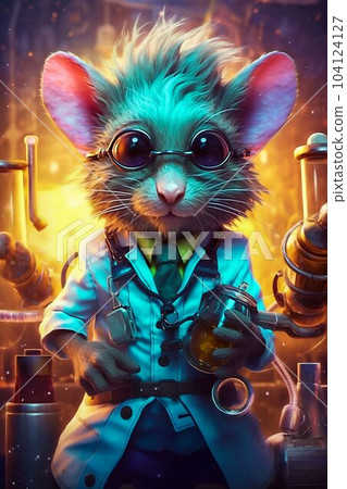 Rat Mad Scientist on a Colorful Background. Generative ai 104124127