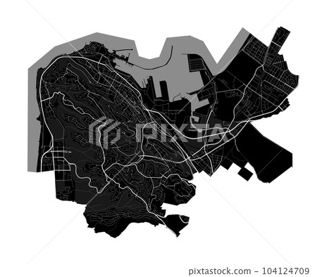 Haifa map. Detailed black map of Haifa city poster with roads. Cityscape urban vector. Cityscape poster metropolitan aria view. 104124709