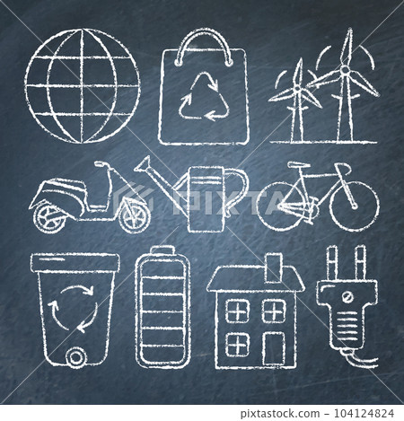Set of ecology icons in sketch style on chalkboard 104124824