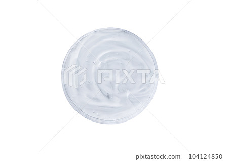 Serum gel in a petri dish isolated on white background. Cosmetic transparent gel serum texture. Serum gel in a petri dish isolated on white background. Cosmetic transparent gel serum texture. 104124850