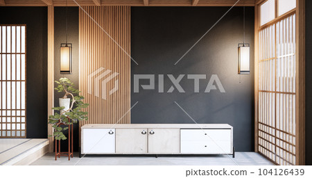 Japandi style living empty room with decorated minimalist and tv cabinet. 104126439