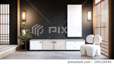 Japandi style living empty room with decorated minimalist and tv cabinet. 104126440