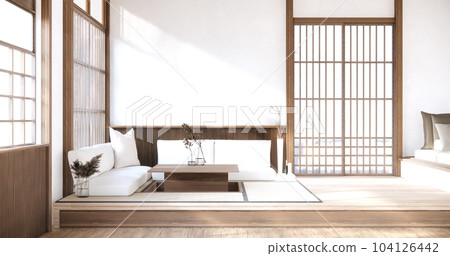 White Sofa japanese on room japan tropical desing and tatami mat floor. 104126442