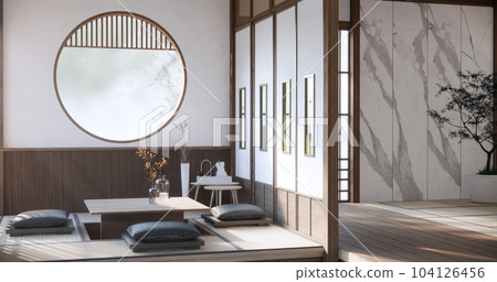 White Sofa japanese on room japan tropical desing and tatami mat floor. 104126456