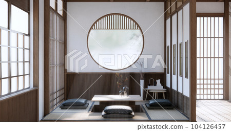 White Sofa japanese on room japan tropical desing and tatami mat floor. 104126457