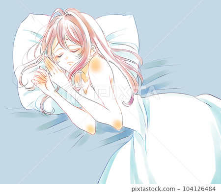 A woman sleeping with a sad expression A woman sleeping with a sad expression 104126484