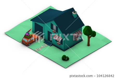 House low poly - 3D rendering House low poly - 3D rendering 104126842