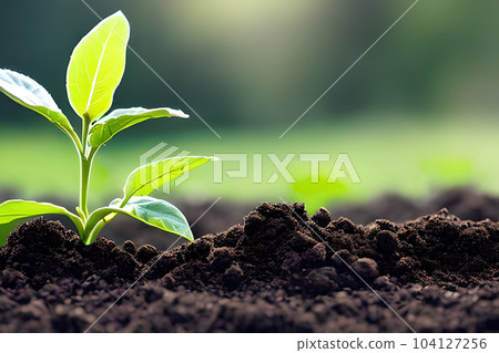 Young vegetable indoor growing at the soil and some negative space. Young vegetable indoor growing at the soil and some negative space. 104127256