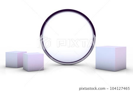 Circular mirror with white cubes - 3D illustration 104127465