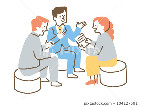 Three men and women talking about work at the company_color 104127591