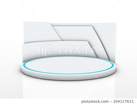 White circular stage platform with wall - 3D illustration White circular stage platform with wall - 3D illustration 104127631