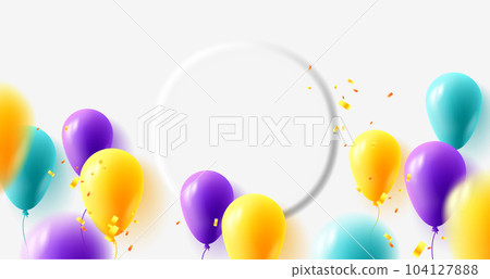Celebration background with volume circle for your copy and 3d render air balloons with confetti 104127888