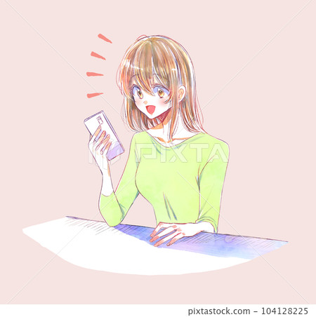 Woman holding a smartphone Smile Woman holding a smartphone Smile 104128225