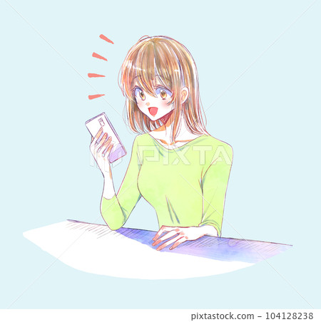 Woman holding a smartphone Smile 104128238