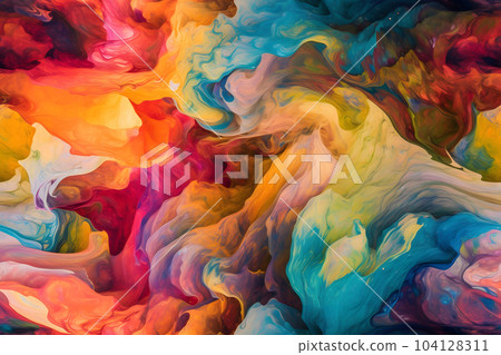 seamless artistic background of colored diffusing turbulent fumes or paint in liquid, neural network generated image 104128311