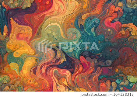 seamless artistic background of colored diffusing turbulent fumes or paint in liquid, neural network generated image 104128312