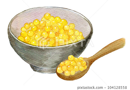 Watercolor illustration yellow salmon roe eggs 104128558