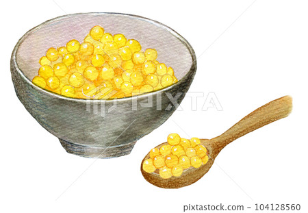 Watercolor illustration yellow salmon roe eggs 104128560