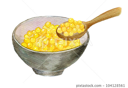 Watercolor illustration yellow salmon roe eggs 104128561