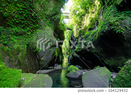 大分縣由布市春天的由布川峽谷 大分縣由布市春天的由布川峽谷 104129432