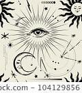 Spiritual eye isoteric seamless pattern. Mystic astrology design, horoscope. MOon sun earth alchmy 104129856
