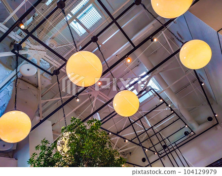 High ceiling frame and round lighting 104129979
