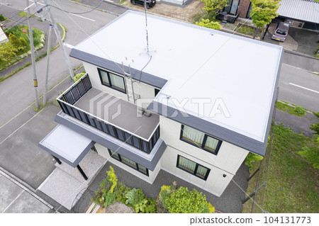 Aerial view of the house after renovation (before and after house renovation) Aerial view of the house after renovation (before and after house renovation) 104131773