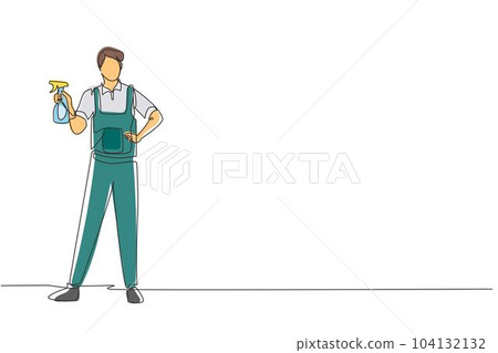 Single continuous line drawing man washing windows at home. Housework chores, male doing house work domestic duties. Guy cleaning and tidying up flat. Housekeeping routine. One line draw design vector Single continuous line drawing man washing windows at home. Housework chores, male doing house work domestic duties. Guy cleaning and tidying up flat. Housekeeping routine. One line draw design vector 104132132