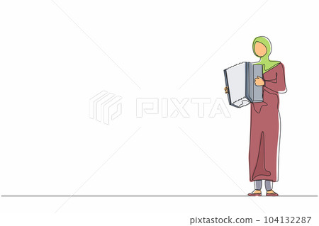 Single one line drawing Arab woman musician playing accordion. Female performer plays acoustic musical instrument. Accordionist perform playing music instrument. Continuous line design graphic vector Single one line drawing Arab woman musician playing accordion. Female performer plays acoustic musical instrument. Accordionist perform playing music instrument. Continuous line design graphic vector 104132287
