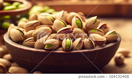 Delicious pistachios on a plate, healthy food concept, for farmers' market displays 104132408