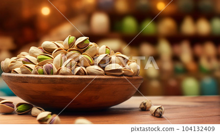 Delicious pistachios on a plate, healthy food concept, for farmers' market displays Delicious pistachios on a plate, healthy food concept, for farmers' market displays 104132409