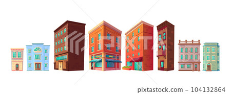 Vector city street building house cartoon icon set 104132864
