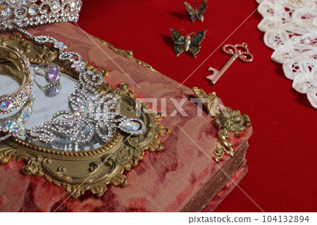 Crystal Rhinestone Jewelry on Victorian Era Antique Book 104132894