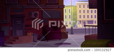 Old city alley street cartoon vector background 104132927