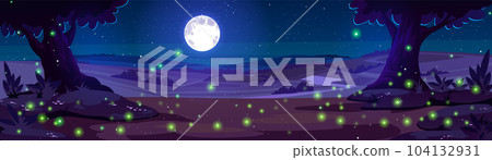 Night forest with firefly cartoon vector landscape Night forest with firefly cartoon vector landscape 104132931