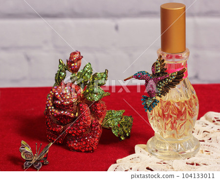 Crystal Rhinestone Jewelry on Victorian Era Antique Book Crystal Rhinestone Jewelry on Victorian Era Antique Book 104133011