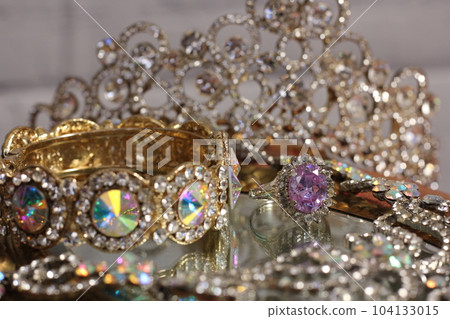 Crystal Rhinestone Jewelry on Victorian Era Antique Book 104133015