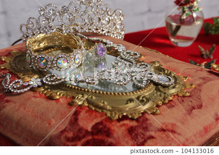 Crystal Rhinestone Jewelry on Victorian Era Antique Book 104133016