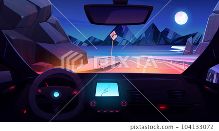 Inside view of car driving on road Inside view of car driving on road 104133072