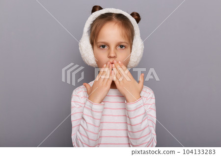 Scared Shocked Woman Isolated On Gray Background Stock Photo