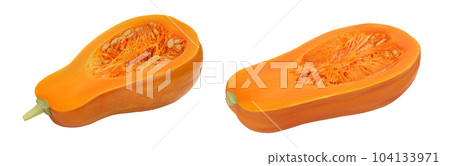 pumpkin or butternut squash half isolated on white background with full depth of field 104133971