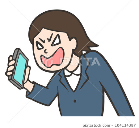 一位穿著西裝的女上班族在手機上抱怨 一位穿著西裝的女上班族在手機上抱怨 104134397