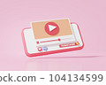3d rendering online multimedia with smartphone modern playing video floating on pink background, wireless media connection 104134599