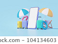 Mobile white folding paper box Japanese sandal umbrellas, hand-held traveling services provided by intelligence. travel plan world travel holiday travel holiday summer concept 104134603